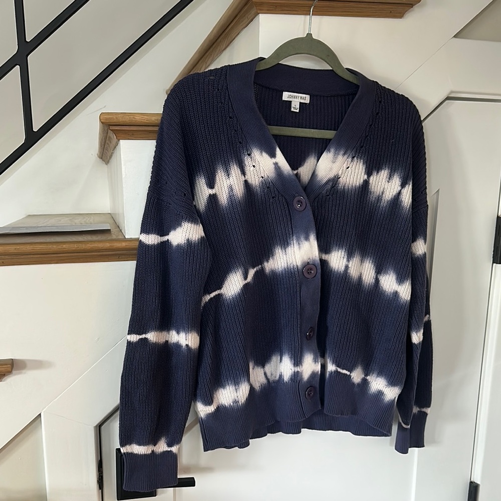 Navy and White Tie-Dye Sweater